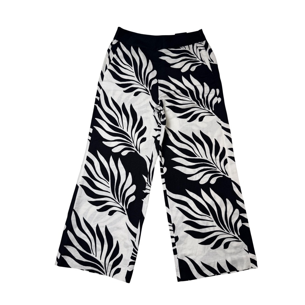 White House Black Market 570388572 Tonal Leaf Print Linen Wide Leg Pants 4R - Picture 2 of 10